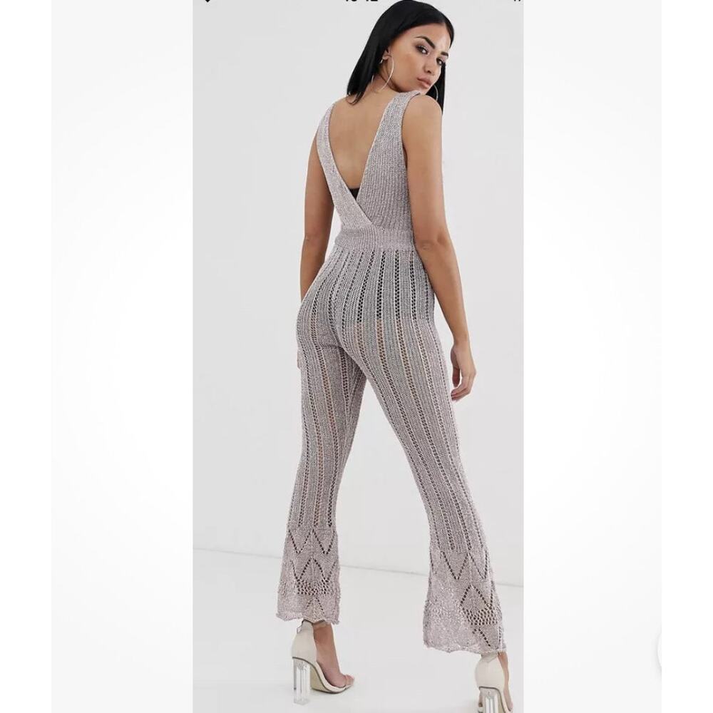ASOS Glittery Knit Sheer Sleeveless Cover Up Party Jumpsuit Size 6 NWT - Picture 4 of 6